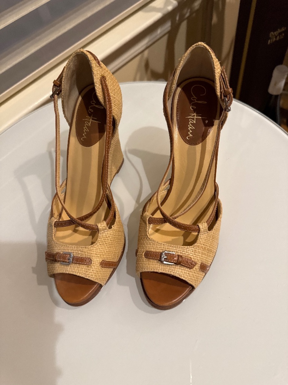 Cole Haan Beige and Brown Wedge Sandals
